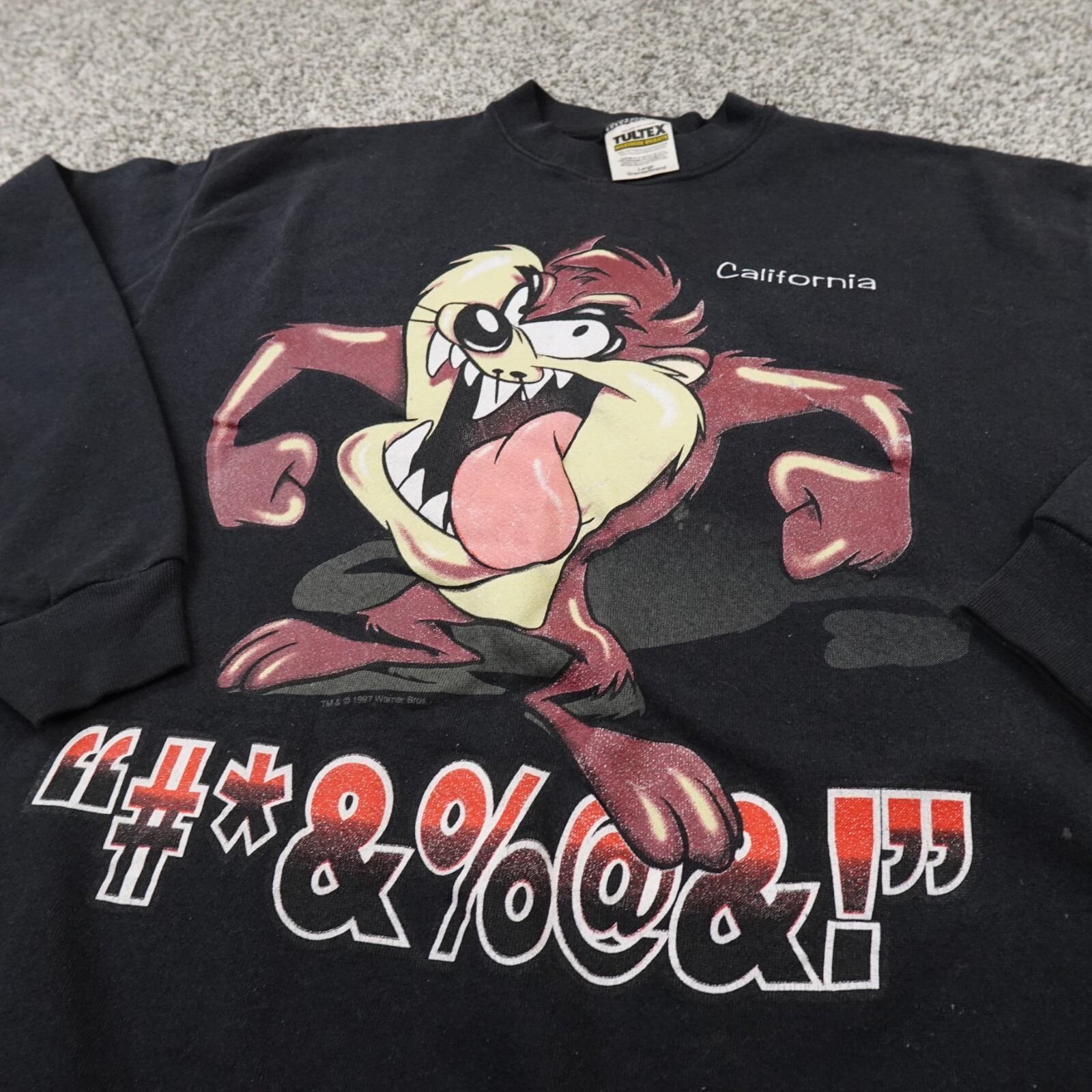 Vtg Looney Tunes Sweater Mens L Black Taz Warner Bros Crewneck Sweatshirt 90s